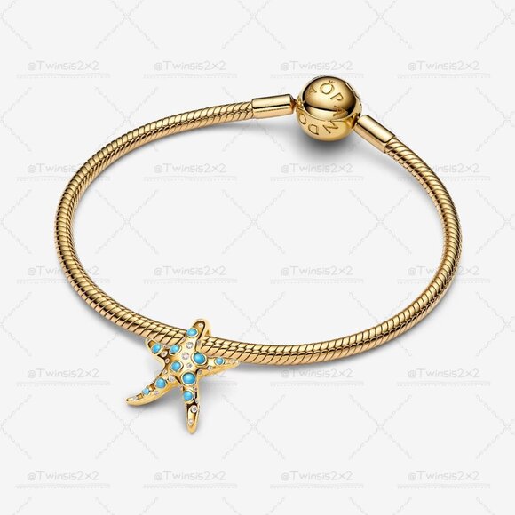 Pandora Sparkling Blue Starfish Dangle Charm - Picture 3 of 6